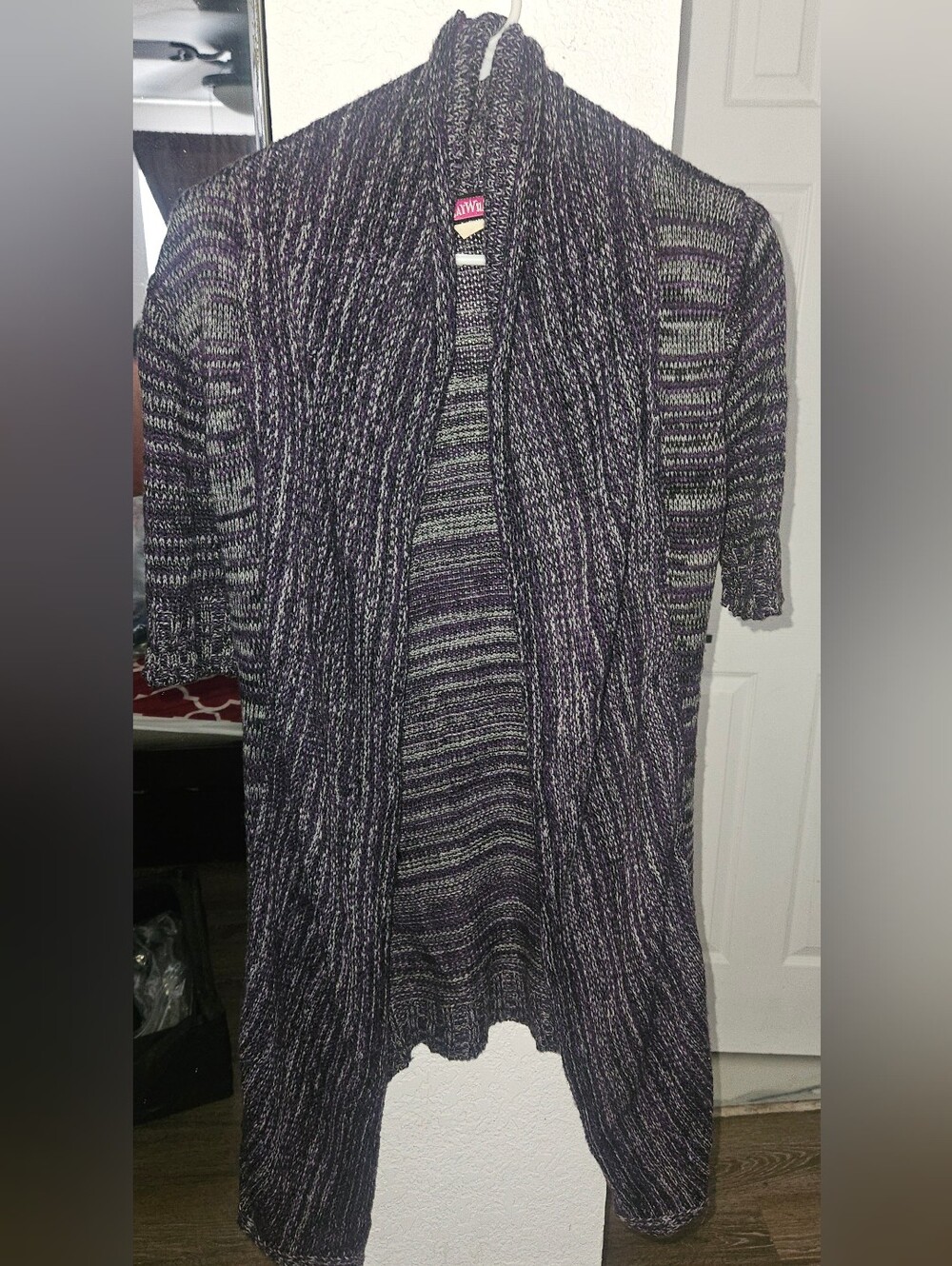 Say What? Marled Purple and Black Open-Front Short-Sleeve Cardigan